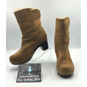 Ugg Women's Chesnut Suede Leather Amoret Shearling Ankle Clog Booties Sz 7 3110